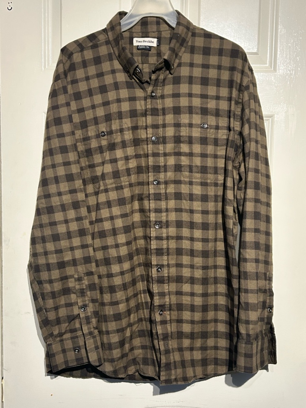Tom Beckbe Mens XL Brown Plaid Flannel Button-Up Long Sleeve Brushed Cotton Soft